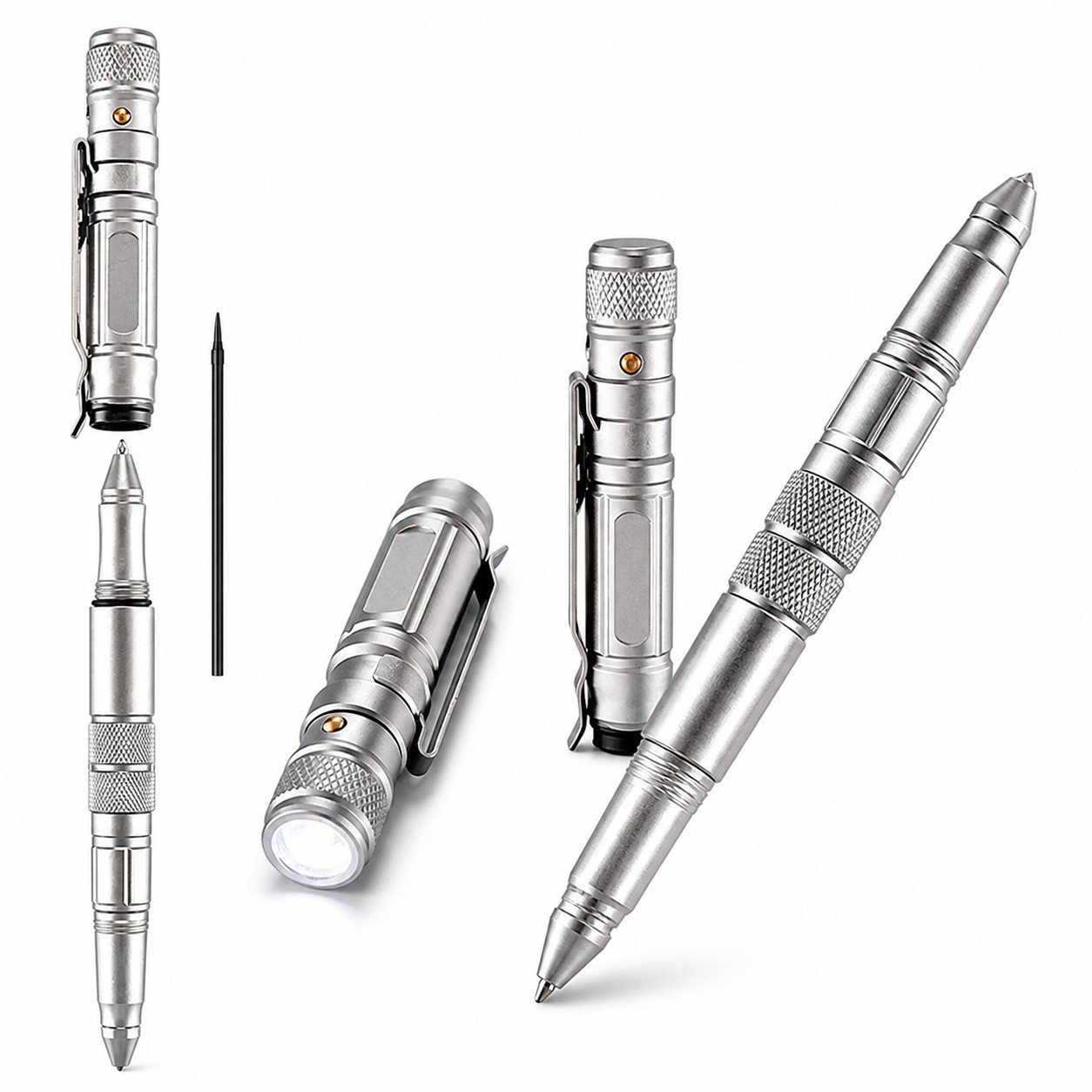 Multi Functional Customized Logo Outdoor Tactical Metal Ballpoint Pen with Led Light