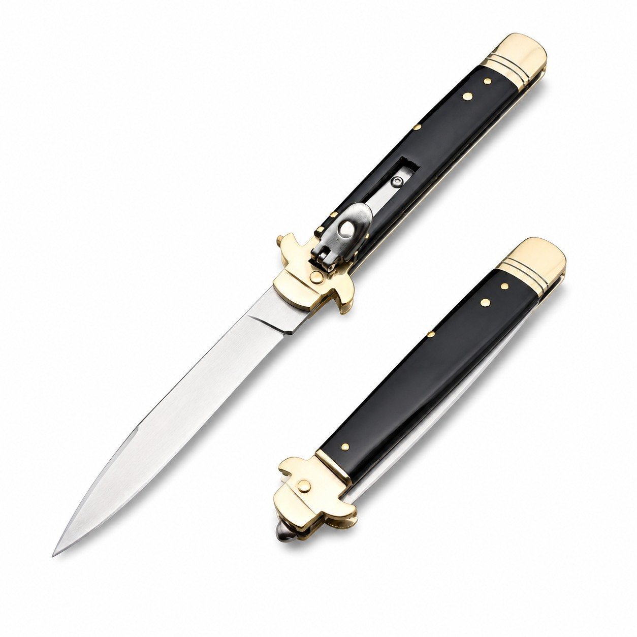 Brass Guard Black Horn Side-Opening Knife