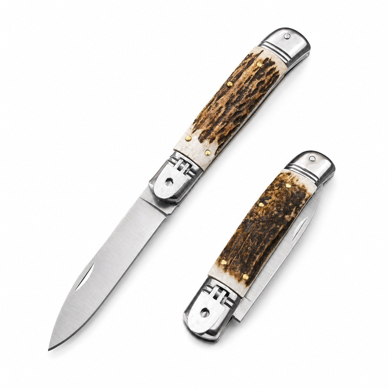 8-Inch Antler-Handle Lever Side-Opening Knife