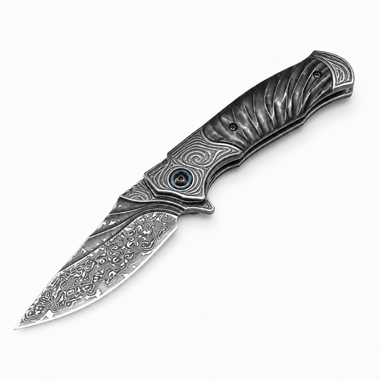 The Black Scorpion Of The Desire For Fire Is Broken By The Great Damascus Folding Knife