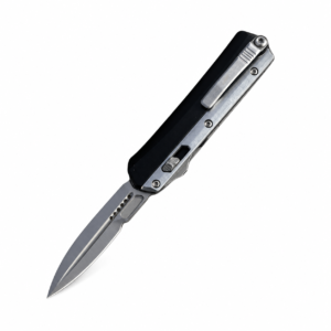 4 inch silver switchblade on white background